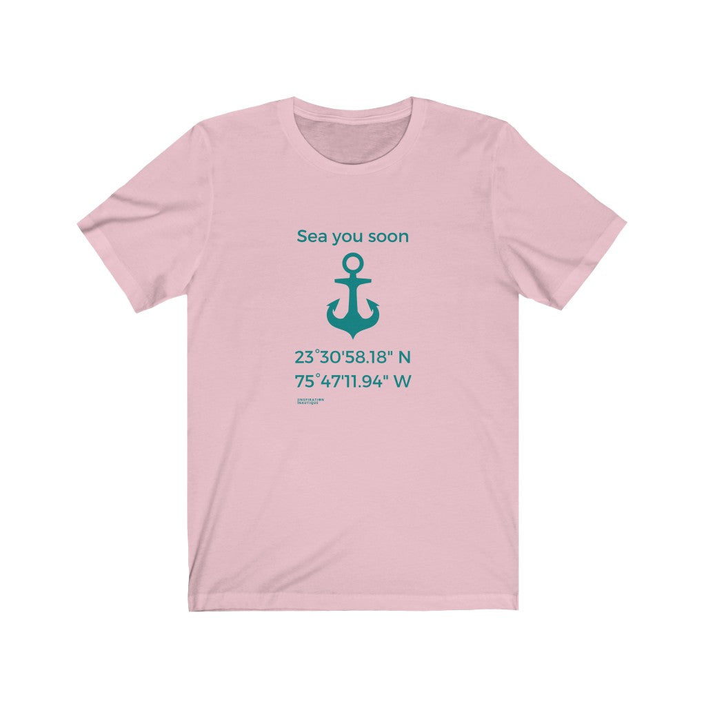 T-shirt unisexe : Sea you soon (ancre) - Visuel sarcelle