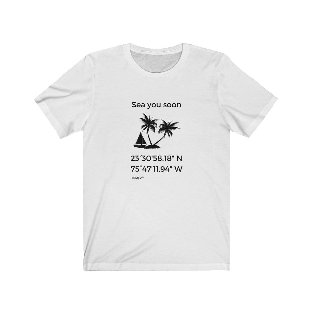 Unisex t-shirt: Sea you soon (sailboat and island) - Black visual