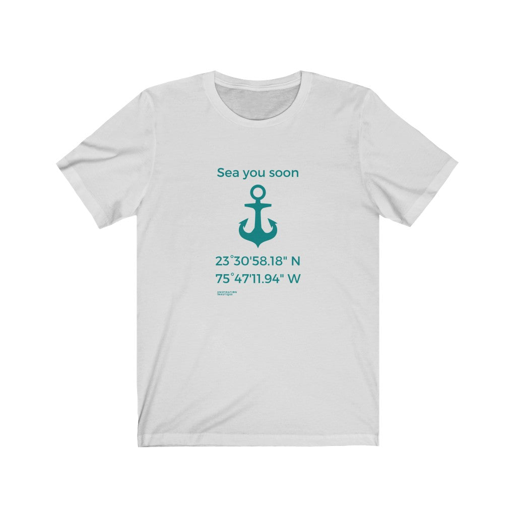T-shirt unisexe : Sea you soon (ancre) - Visuel sarcelle