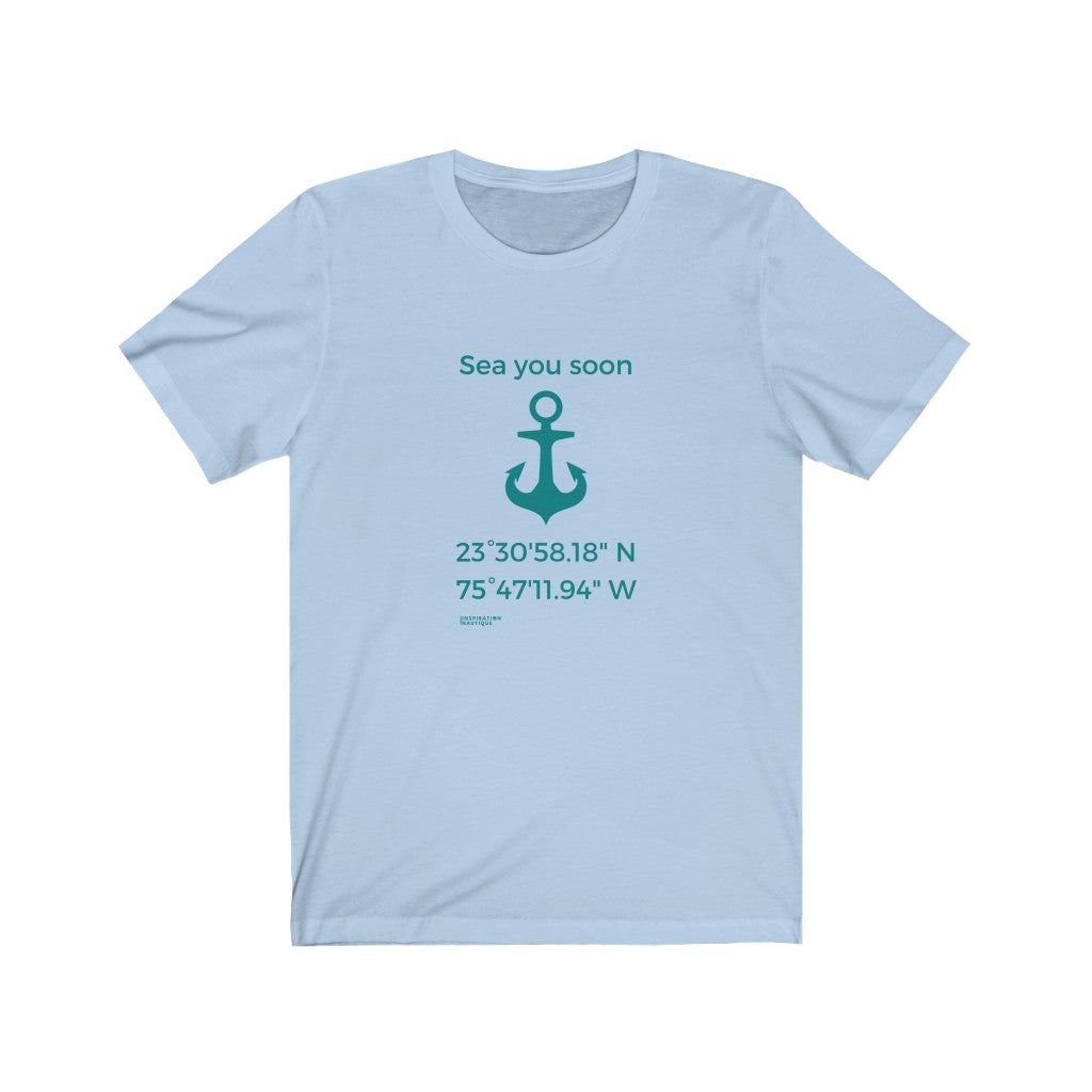 T-shirt unisexe : Sea you soon (ancre) - Visuel sarcelle