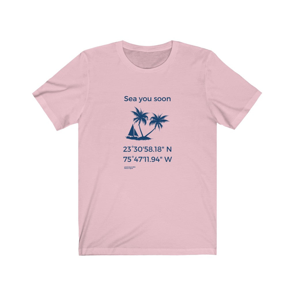 Unisex t-shirt: Sea you soon (sailboat and island) - Marine visual