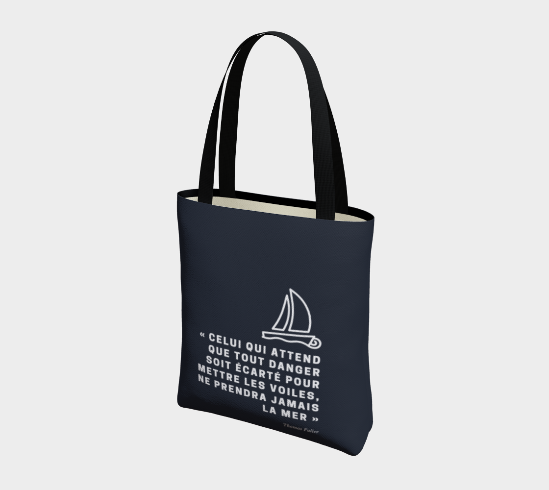 Sac fourre-tout - Celui qui attend que tout danger soit écarté... - Blanc sur fond marine