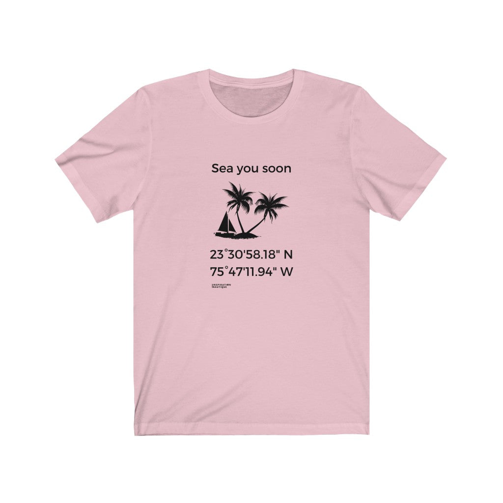 Unisex t-shirt: Sea you soon (sailboat and island) - Black visual