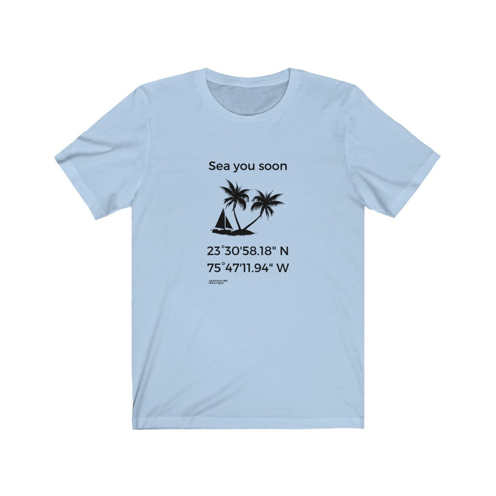Unisex t-shirt: Sea you soon (sailboat and island) - Black visual