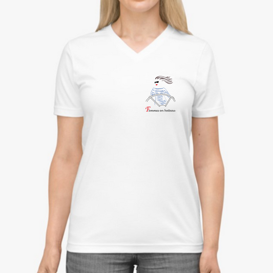 T-shirt unisexe col en V - Femmes en bateau (logo à l'avant)