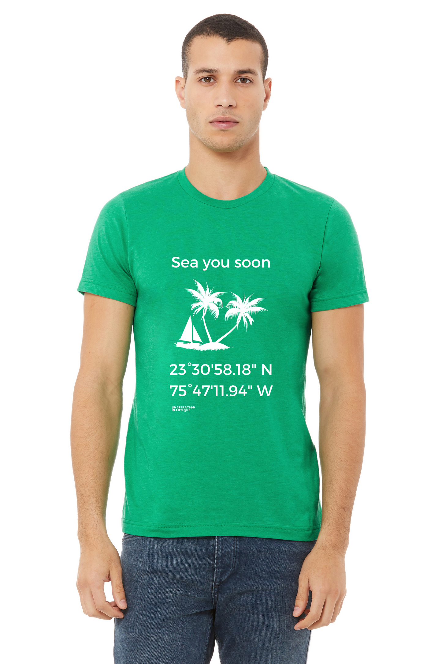Unisex t-shirt: Sea you soon (sailing boat and island) - White visual