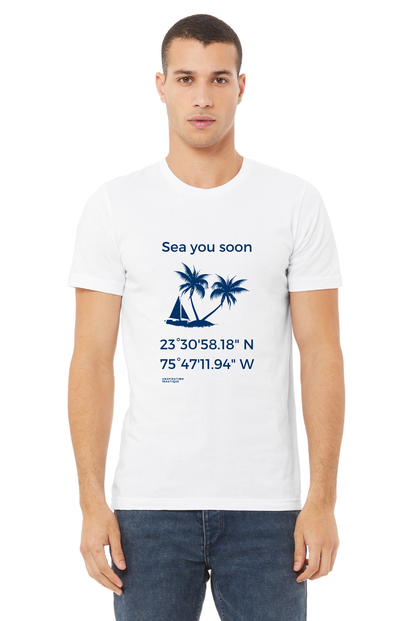 Unisex t-shirt: Sea you soon (sailboat and island) - Marine visual
