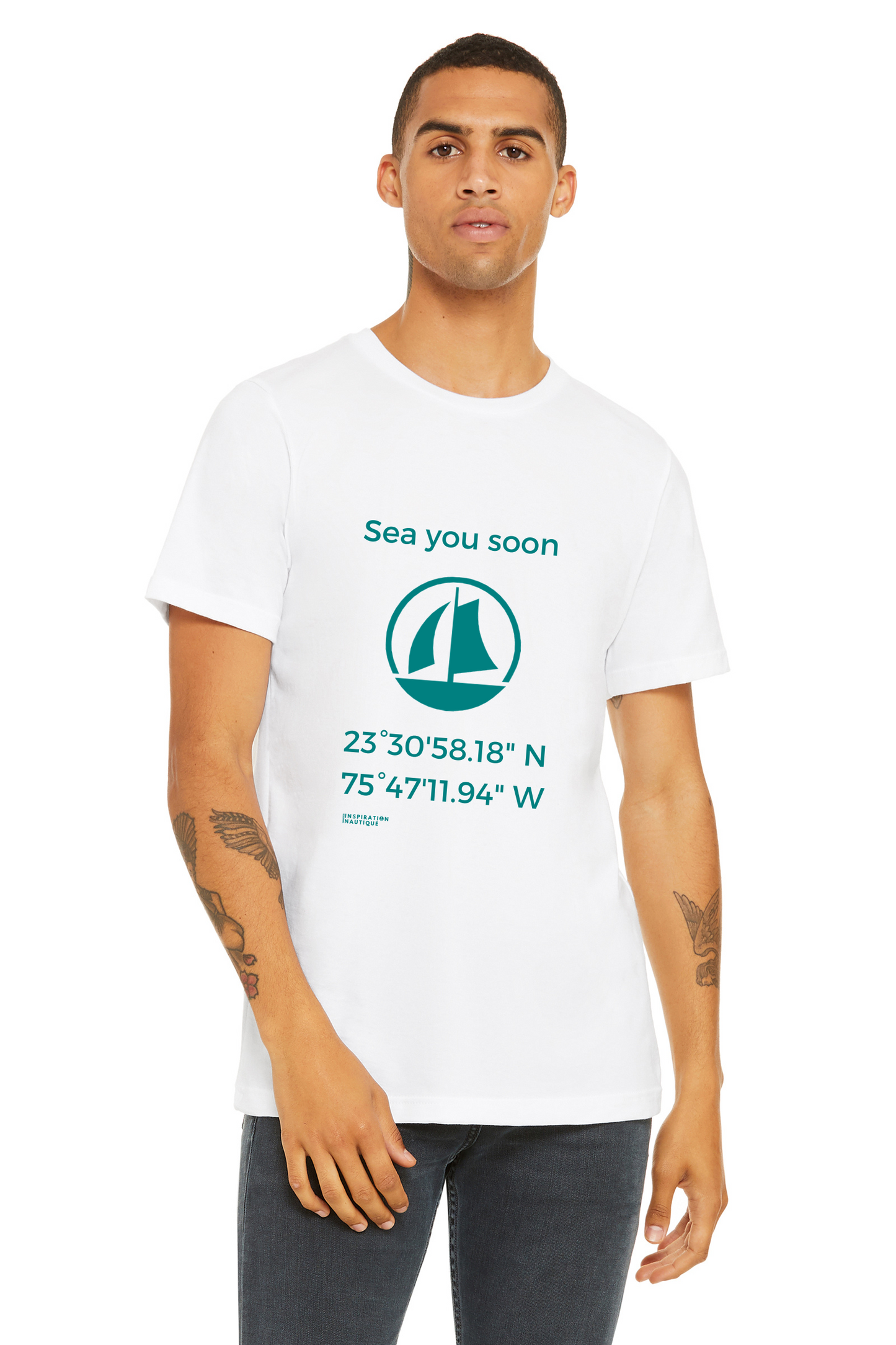 Unisex t-shirt: Sea you soon (sailing boat) - Teal visual