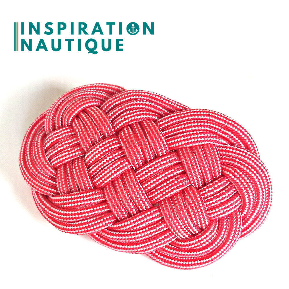 Barrette au style marin composée d'une baderne en paracorde 550, Rouge et blanc ligné