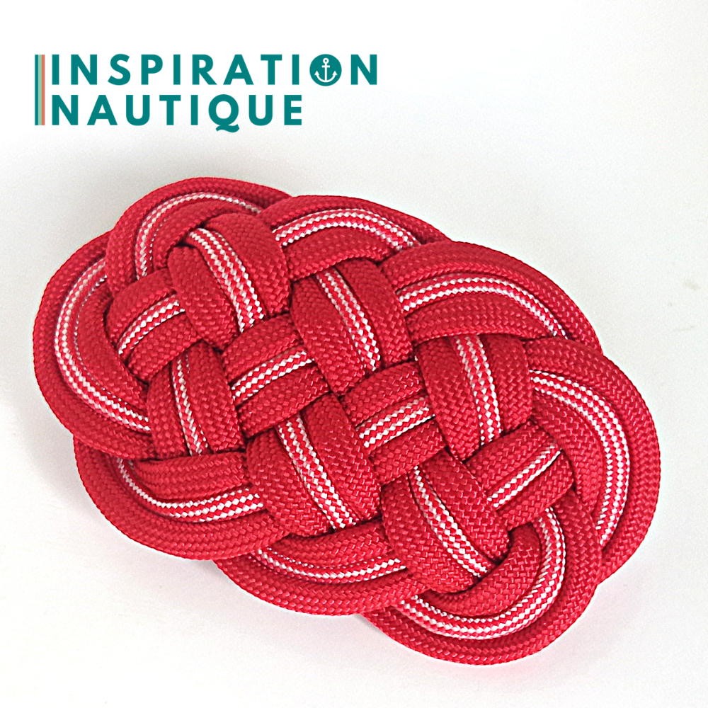 Barrette au style marin composée d'une baderne en paracorde 550, Rouge, et rouge et blanc ligné