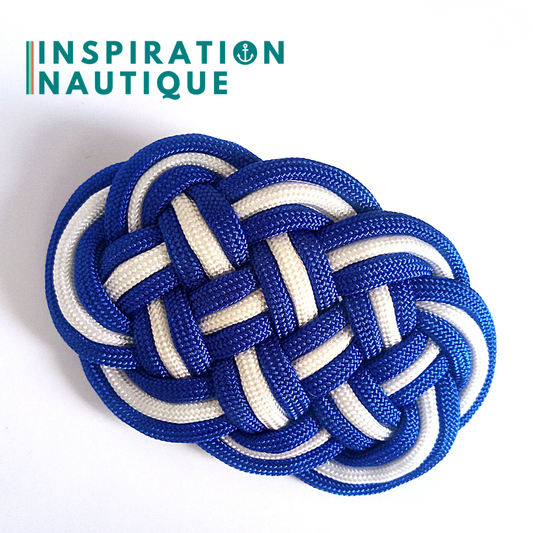 Barrette au style marin composée d'une baderne en paracorde 550, Bleue et blanche