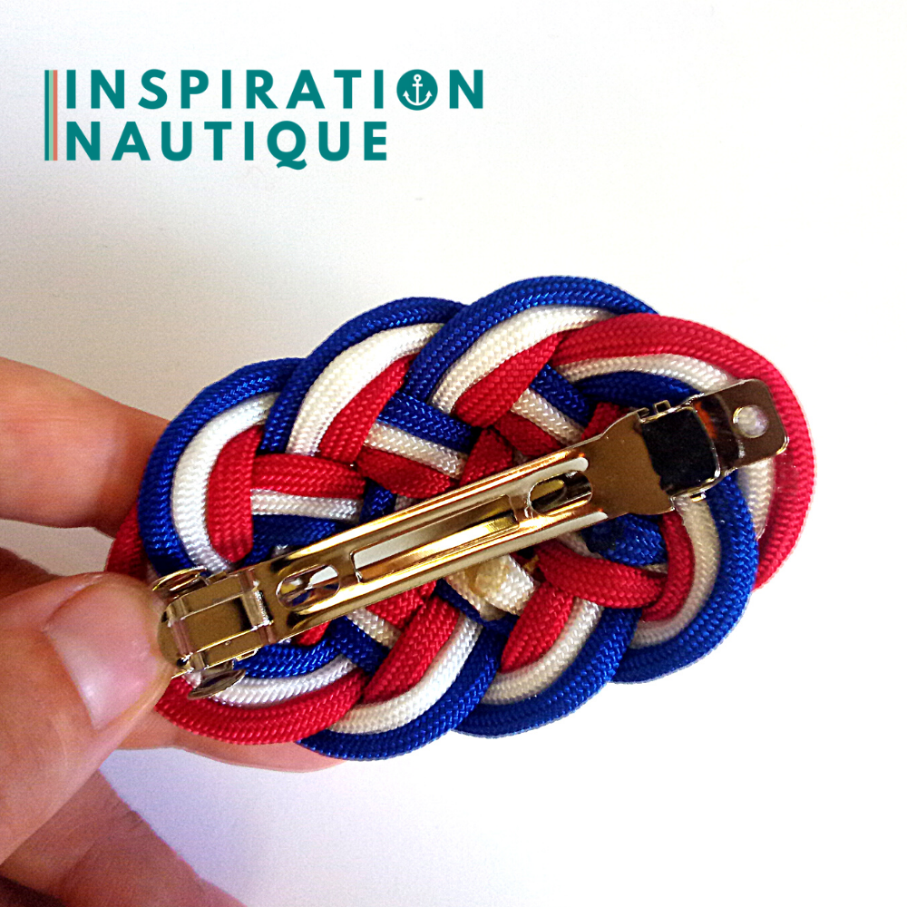 Barrette au style marin composée d'une baderne en paracorde, Bleue, blanche, rouge