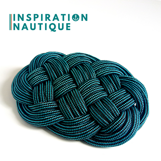 Barrette au style marin composée d'une baderne en paracorde 550, Turquoise et noir, ligné