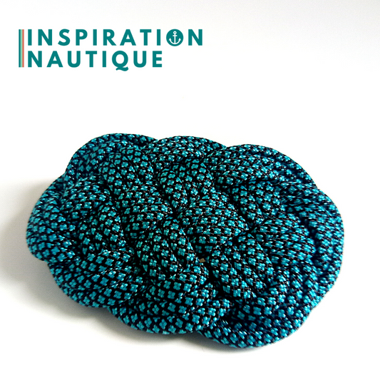 Barrette au style marin composée d'une baderne en paracorde 550, Turquoise et noir, diamants