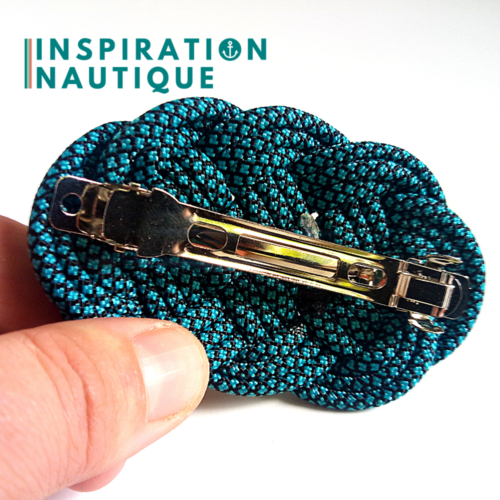 Barrette au style marin composée d'une baderne en paracorde 550, Turquoise et noir, diamants