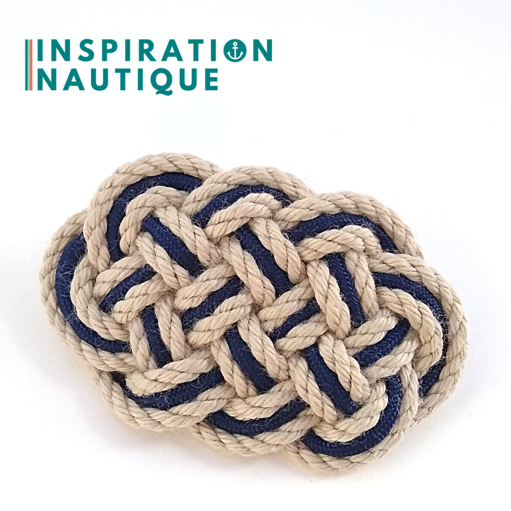 Barrette au style marin composée d'une baderne en cordage de bateau vintage et paracorde 550, Naturel et marine