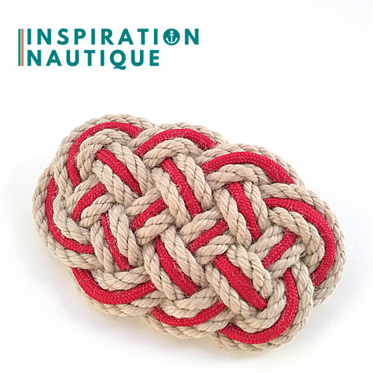 Barrette au style marin composée d'une baderne en cordage de bateau vintage et paracorde 550, Naturel et rouge