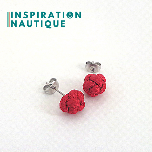 Boucles d'oreilles nautiques, boutons en noeud de sifflet de bosco, Rouges