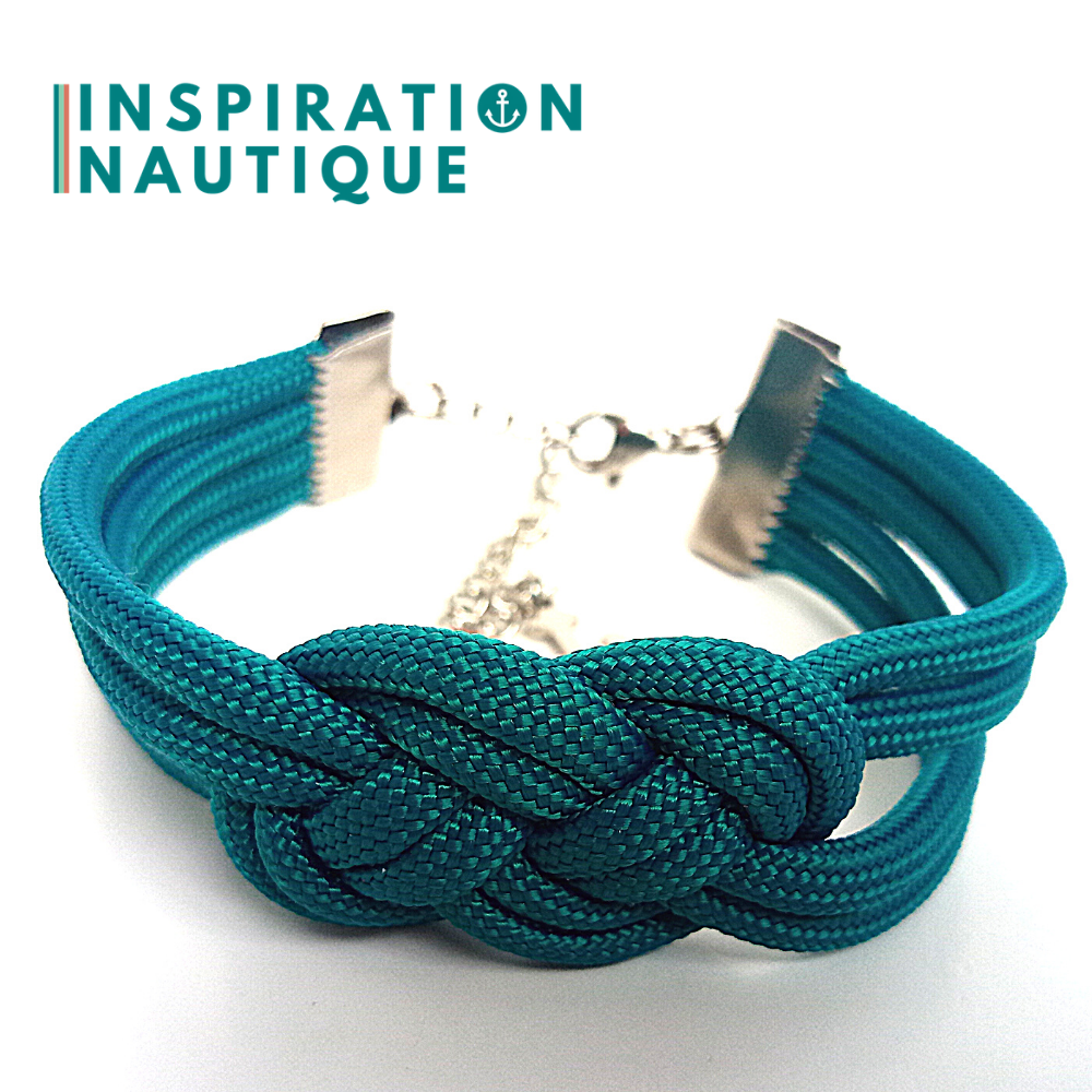Bracelet marin avec noeud de carrick double, en paracorde 550 et acier inoxydable, Sarcelle nocturne, Medium