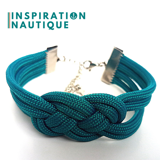 Bracelet marin avec noeud de carrick double, en paracorde 550 et acier inoxydable, Sarcelle doux, Medium