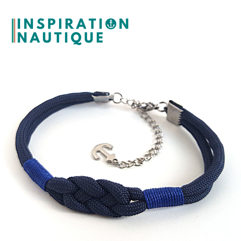 Bracelet marin avec noeud de carrick, unisexe, en paracorde 550 et acier inoxydable, Marine