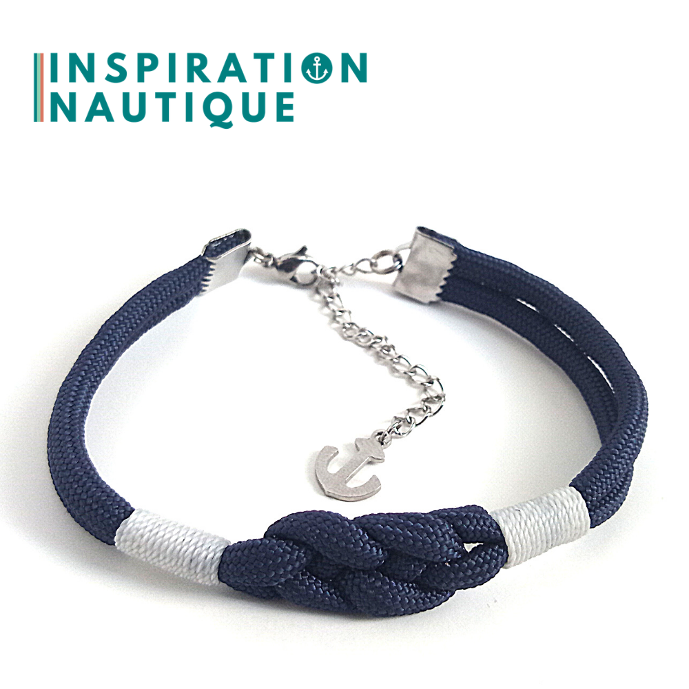 Bracelet marin avec noeud de carrick, unisexe, en paracorde 550 et acier inoxydable, Marine