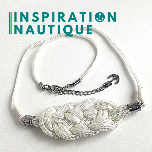 Collier marin avec noeud de carrick en paracorde et acier inoxydable, Blanc