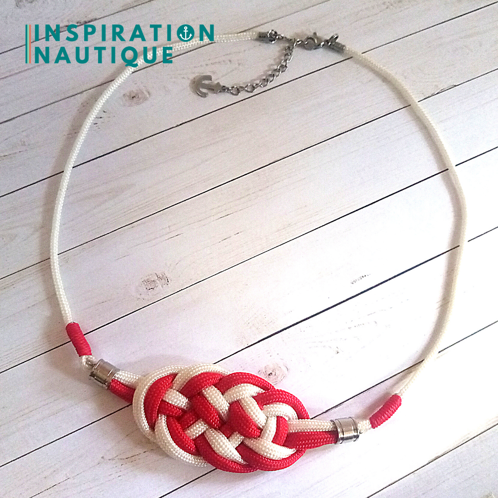 Collier marin avec noeud de carrick en paracorde et acier inoxydable, Rouge et blanc