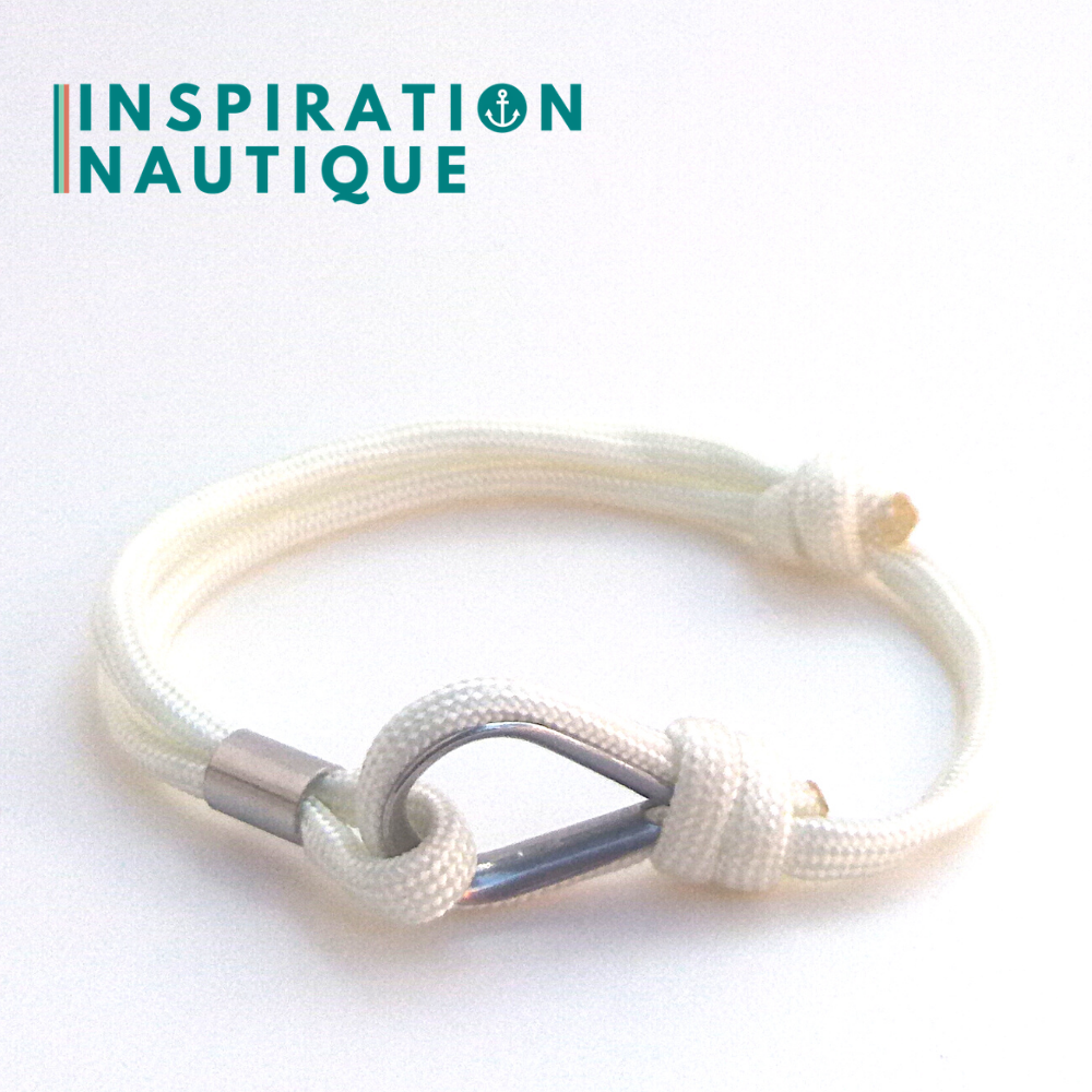 Bracelet marin avec cosse et noeud de pêcheur, Blanc