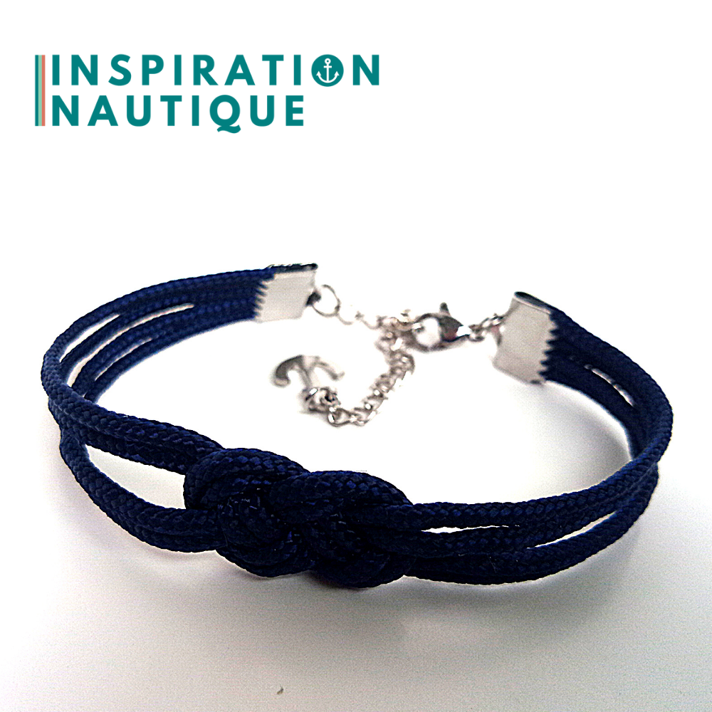 Bracelet marin avec mini noeud de carrick double, en petite paracorde et acier inoxydable, Marine, Medium