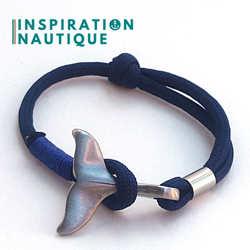 Bracelet marin avec queue de baleine en paracorde 550 et acier inoxydable, ajustable, Marine, surliure marine, Medium