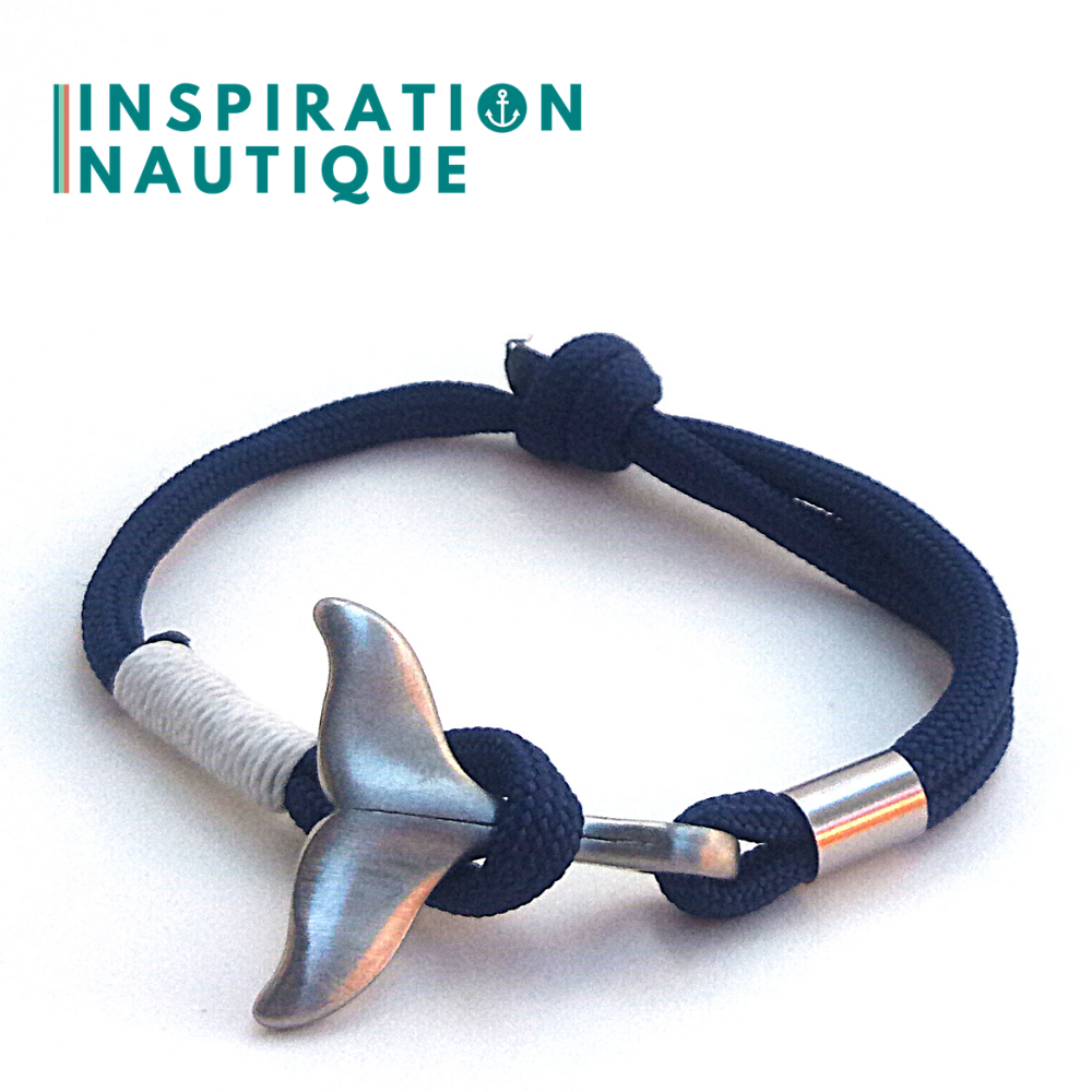 Bracelet marin avec queue de baleine pour femme ou homme en paracorde 550 et acier inoxydable, ajustable, Marine