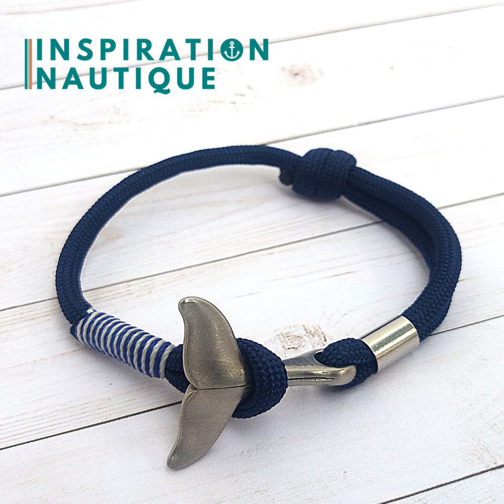 Bracelet marin avec queue de baleine pour femme ou homme en paracorde 550 et acier inoxydable, ajustable, Marine