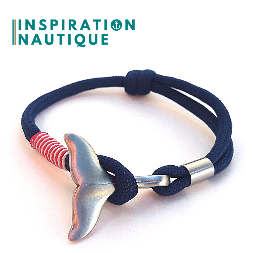 Bracelet marin avec queue de baleine pour femme ou homme en paracorde 550 et acier inoxydable, ajustable, Marine