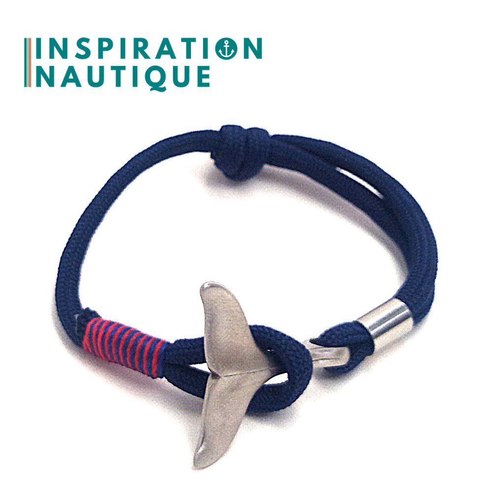 Bracelet marin avec queue de baleine pour femme ou homme en paracorde 550 et acier inoxydable, ajustable, Marine