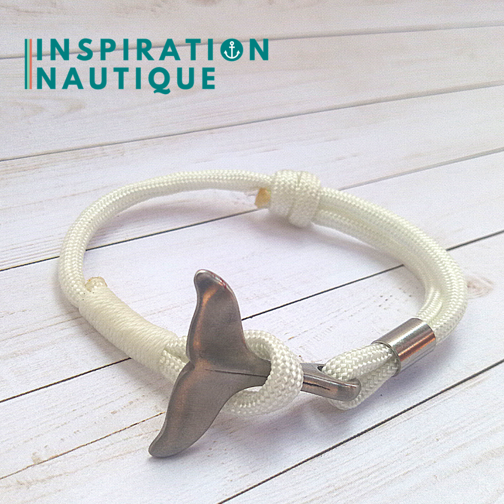 Bracelet marin avec queue de baleine pour femme ou homme en paracorde 550 et acier inoxydable, ajustable, Blanc