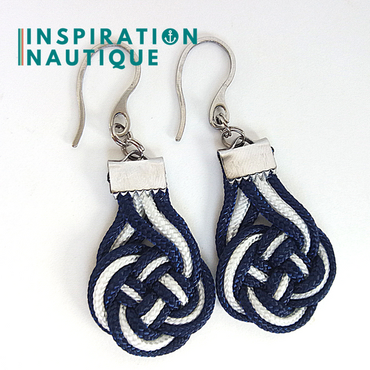 Boucles d'oreilles Double Coin Knot, Marines et blanches