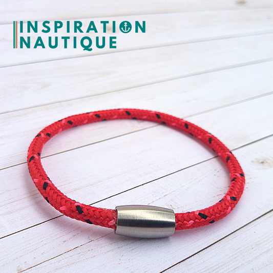 Bracelet simple avec aimant en cordage de bateau et acier inoxydable, Rouge avec traceurs noir et rose