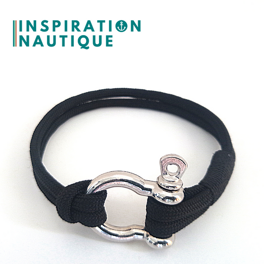 Bracelet marin avec manille en paracorde 550 et acier inoxydable, Noir, Surliure noire, Medium