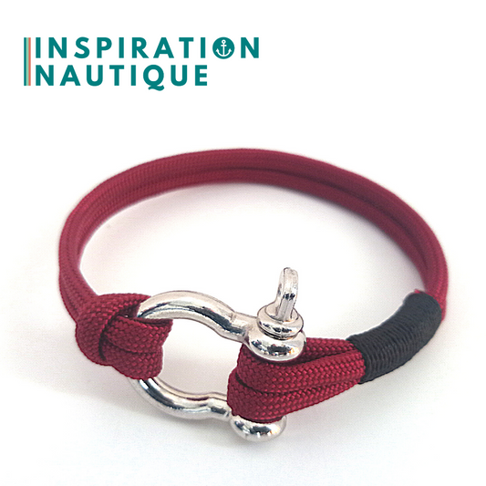Bracelet marin avec manille en paracorde 550 et acier inoxydable, Bourgogne, Surliure noire, Medium