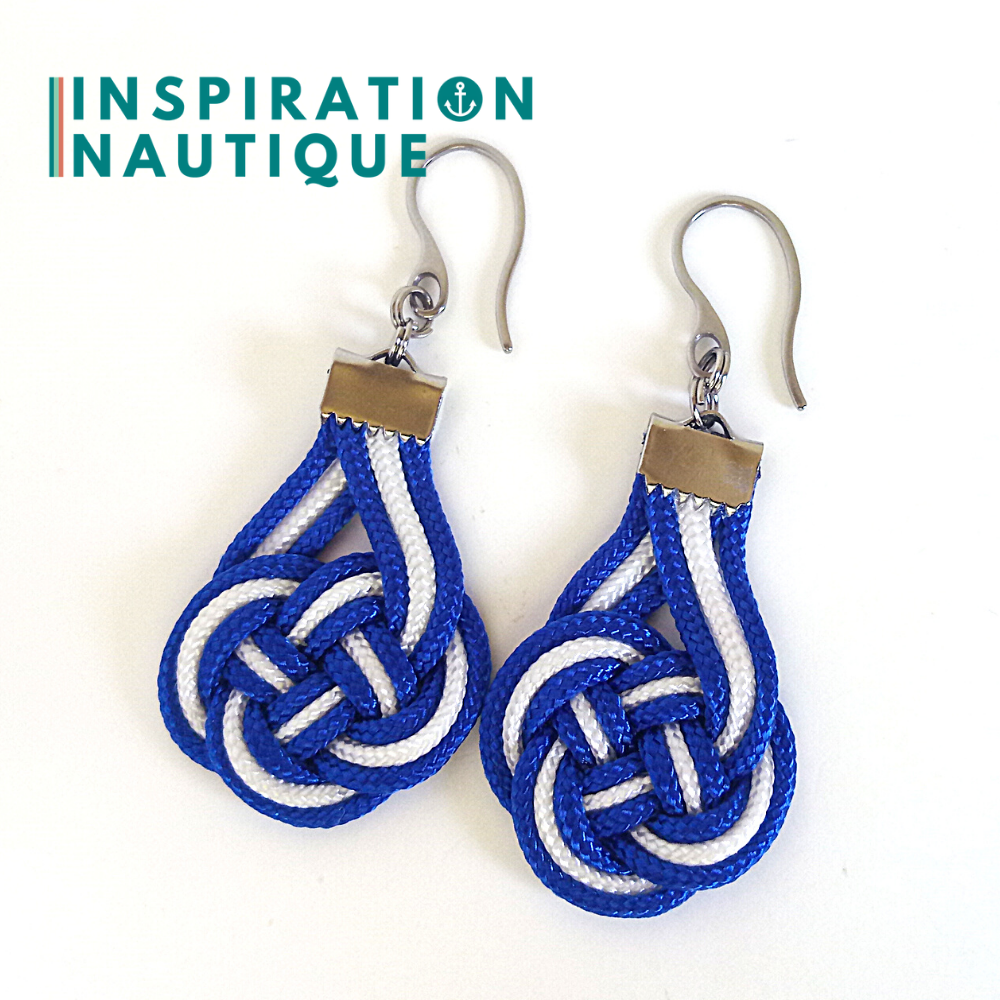 Boucles d'oreilles Double Coin Knot, Bleues et blanches