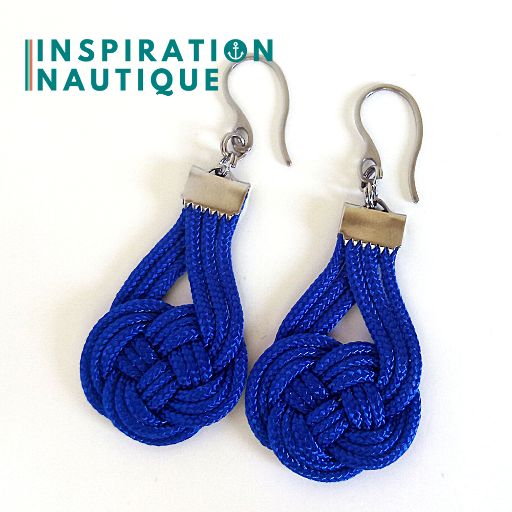 Boucles d'oreilles Double Coin Knot, Bleues
