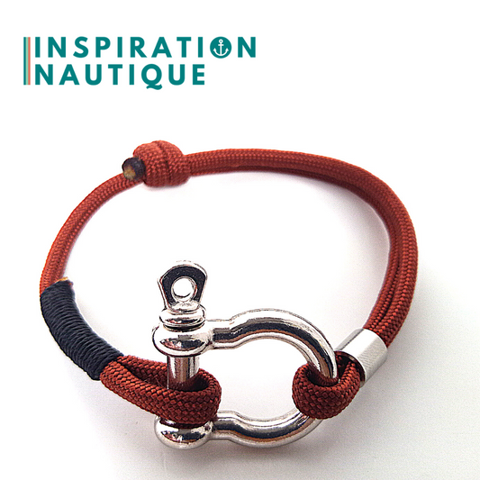 Bracelet marin avec manille en paracorde 550 et acier inoxydable, ajustable, Rouille, Surliure noire, Medium