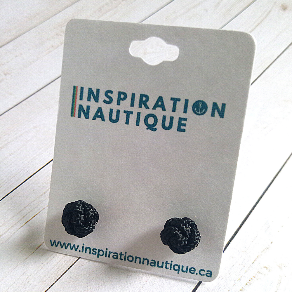 Boucles d'oreilles nautiques, boutons en noeud de sifflet de bosco, Noir