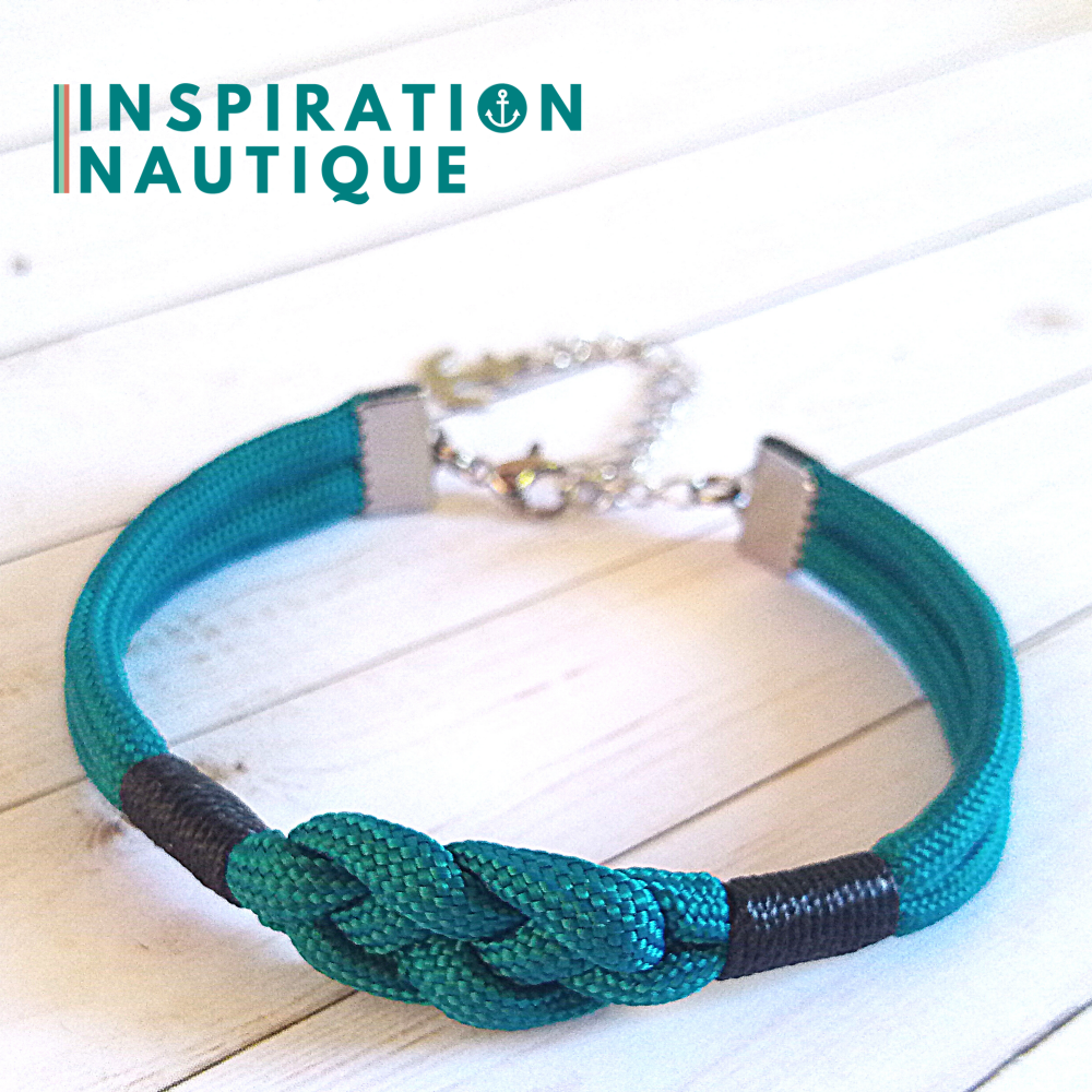 Bracelet marin avec noeud de carrick, unisexe, en paracorde 550 et acier inoxydable, Sarcelle