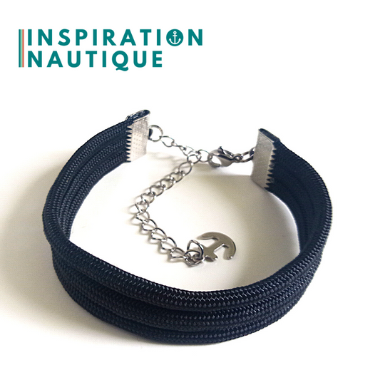 Bracelet marin triple rayures en paracorde 550 et acier inoxydable, Noir, Medium