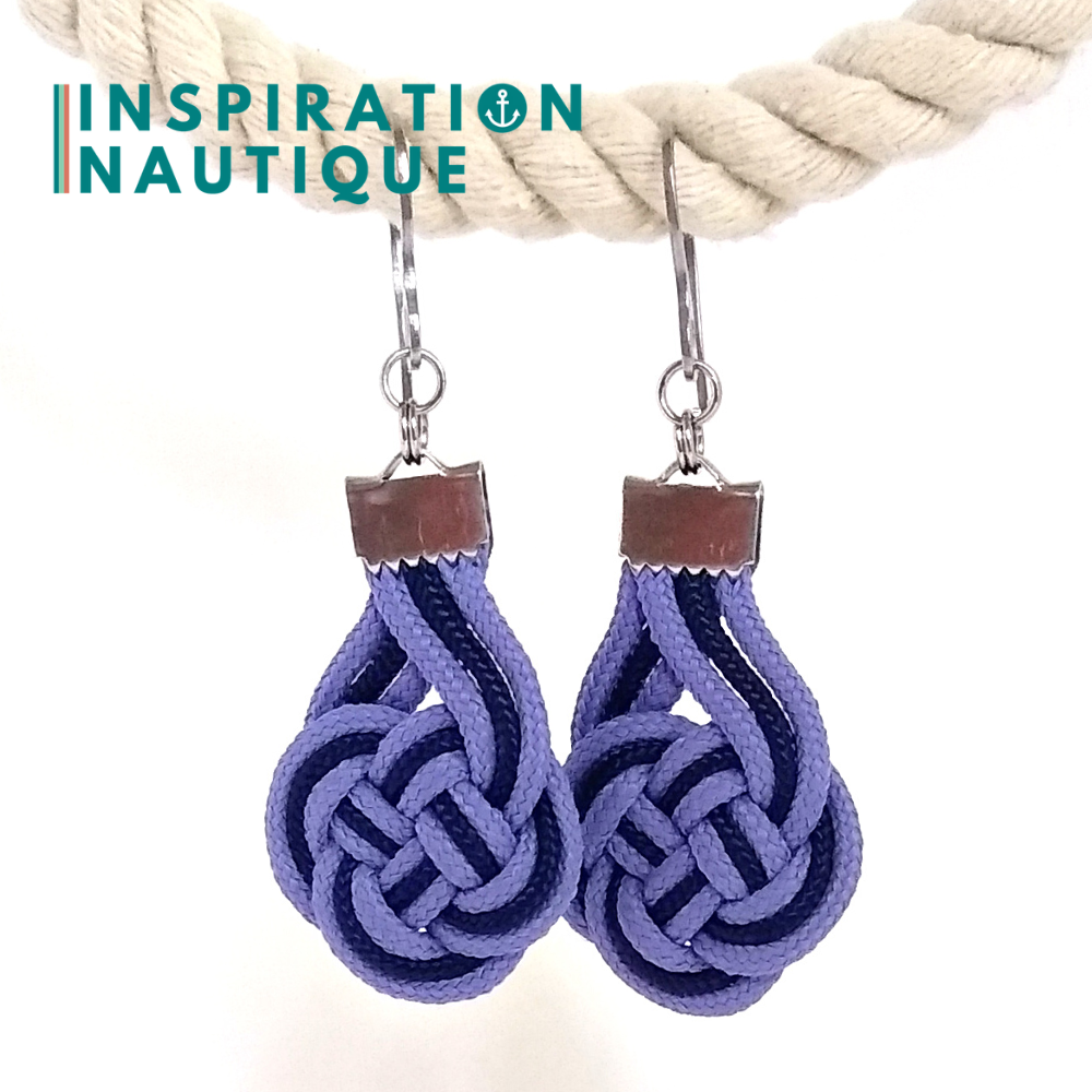 Boucles d'oreilles Double Coin Knot, Lavande mauve et marine