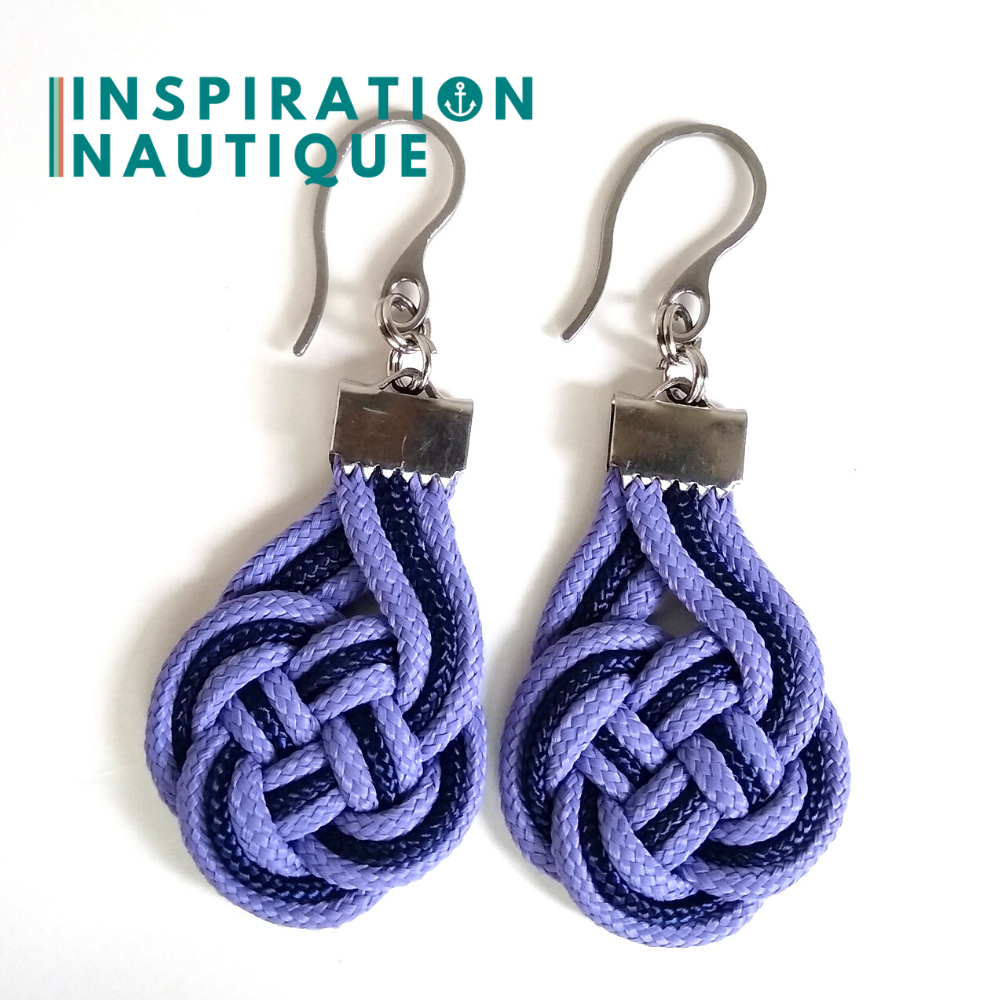 Boucles d'oreilles Double Coin Knot, Lavande mauve et marine