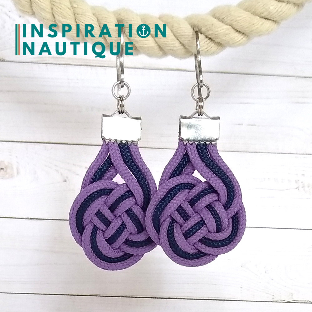 Double Coin Knot Earrings, Lilac and Navy