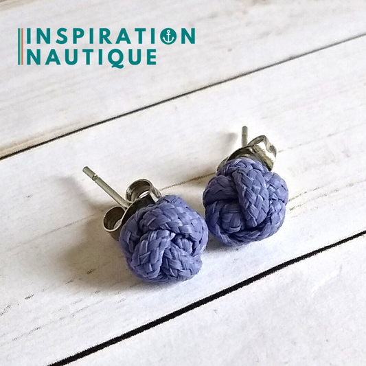 Boucles d'oreilles nautiques, boutons en noeud de sifflet de bosco, Lavande mauve